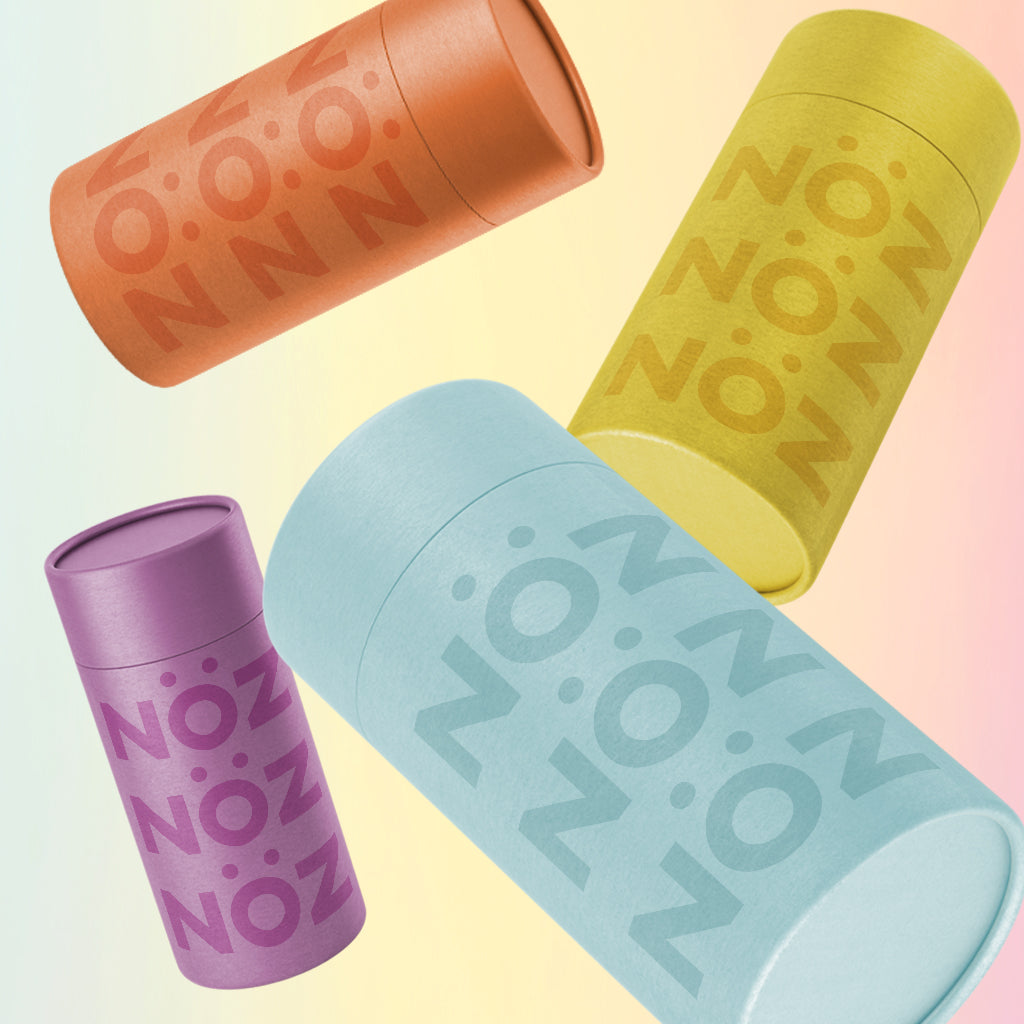 Graphic of all for colors of Noz sunscreen in the air